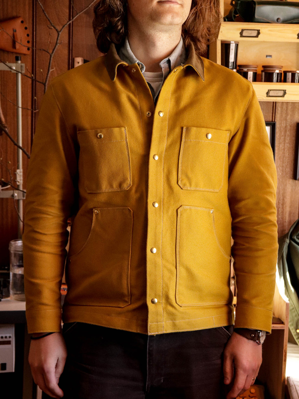 rugged twill work jacket in cumin